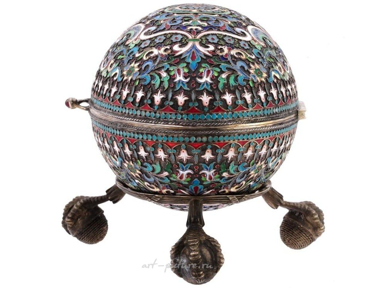 Russian silver , RUSSIAN GILT SILVER CLOISONNE ENAMEL EGG CASKET