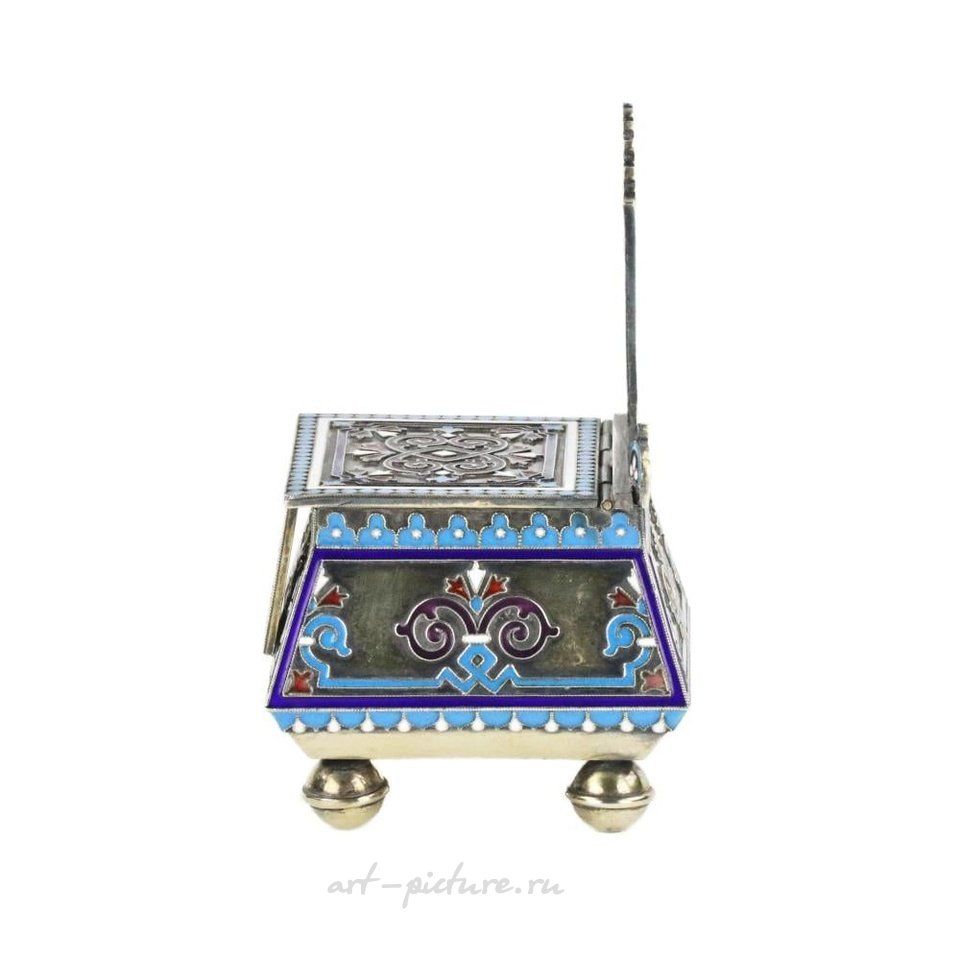 Russian silver , Silver cloisonne-enamel throne saltcellar.
