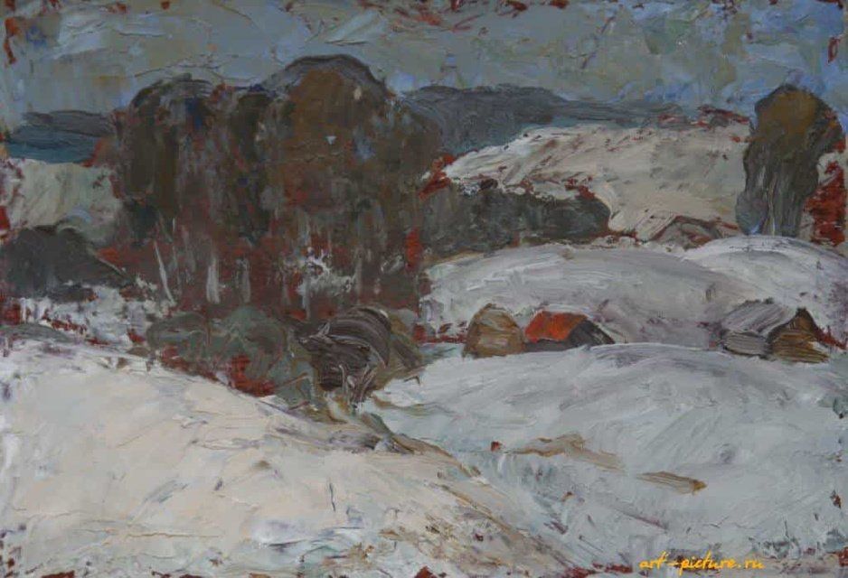 Пейзаж с березами. ДВП, масло. 12 х 18 см.
