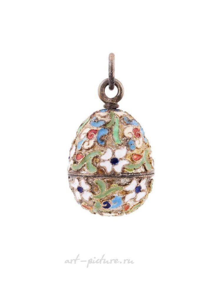 Russian silver , RUSSIAN SILVER GILT CLOISONNE ENAMEL EGG PENDANT