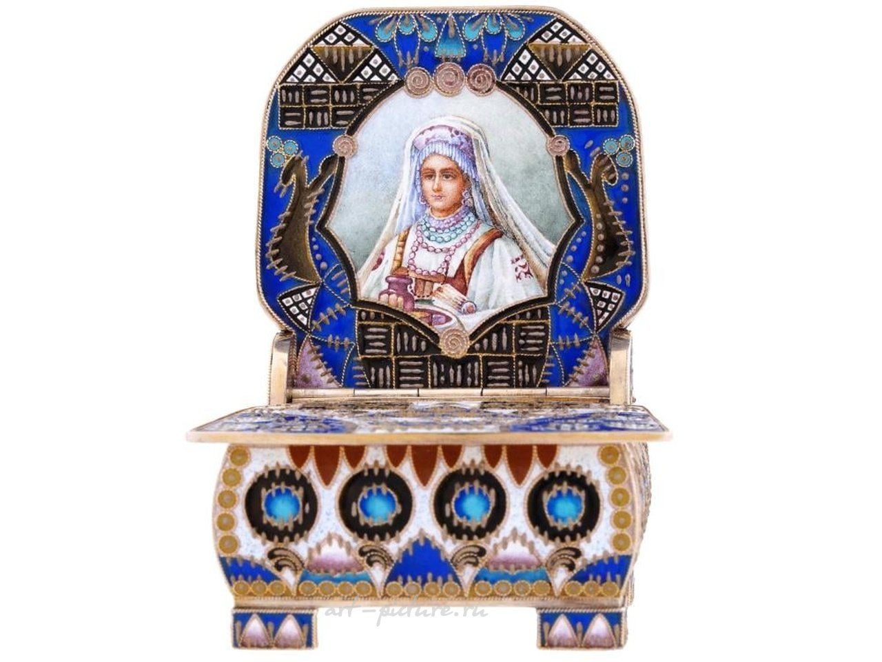 Russian silver , RUSSIAN 84 GILT SILVER ENAMEL SALT CELLAR THRONE