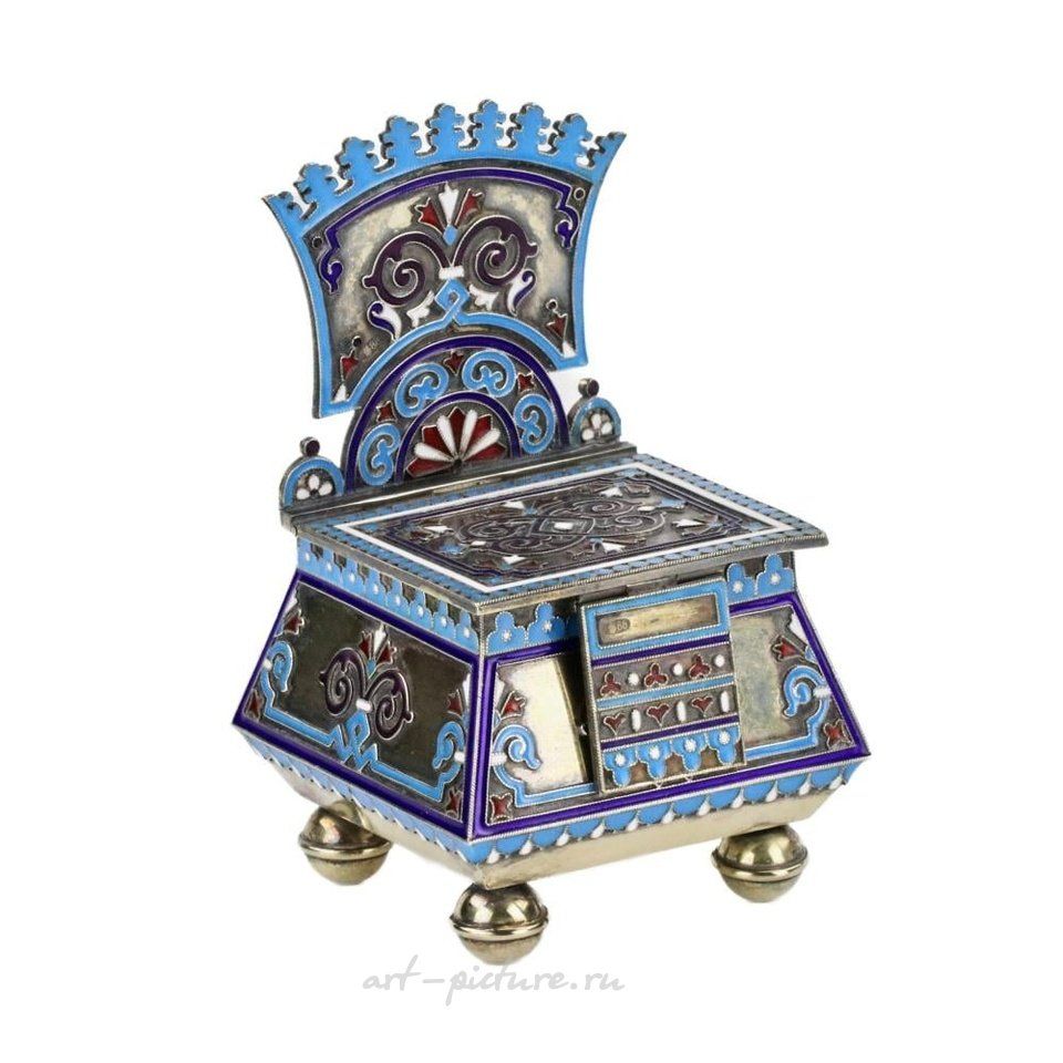 Russian silver , Silver cloisonne-enamel throne saltcellar.