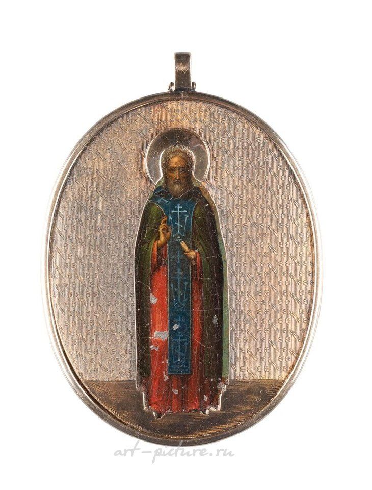 Русское серебро , ОЧЕНЬ ХОРОШАЯ СЕРЕБРЯНО-ЗОЛОТАЯ ПОДВЕСКА НА ГРУДЬ, ПОКАЗЫВАЮЩАЯ СВЯТОГО СЕРГЕЯ РАДОНЕЖСКОГО
