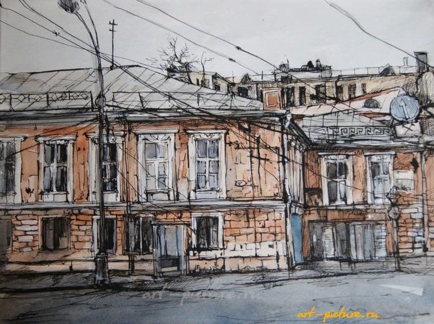 "Московские улочки" акварель, тушь, белила, бумага