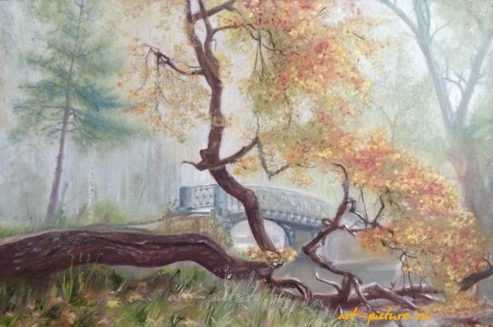 Осенний парк Масло , холст,картон