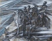 "Клятва казаков перед боем" из серии "Казачья Слава" акварель, тушь, белила, тонированная бумага 