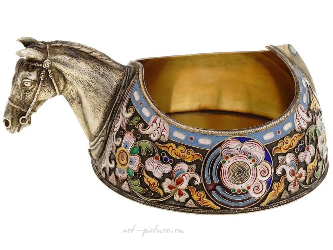 Русское серебро , Русский серебряный ковш ковш с фигурной ручкой
