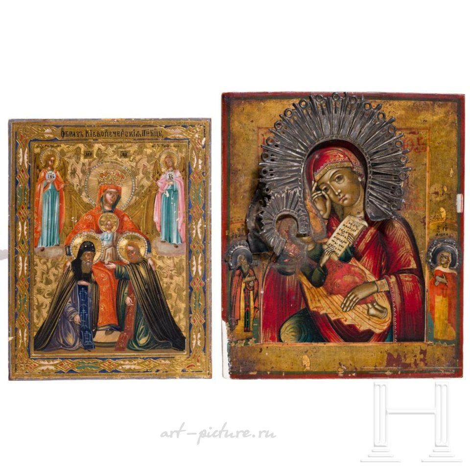 Русское серебро , Две русские иконы - Иверская Богоматерь и Феодоровская Богоматерь.