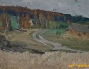 Осень. Картон, масло. 19 х 33 см