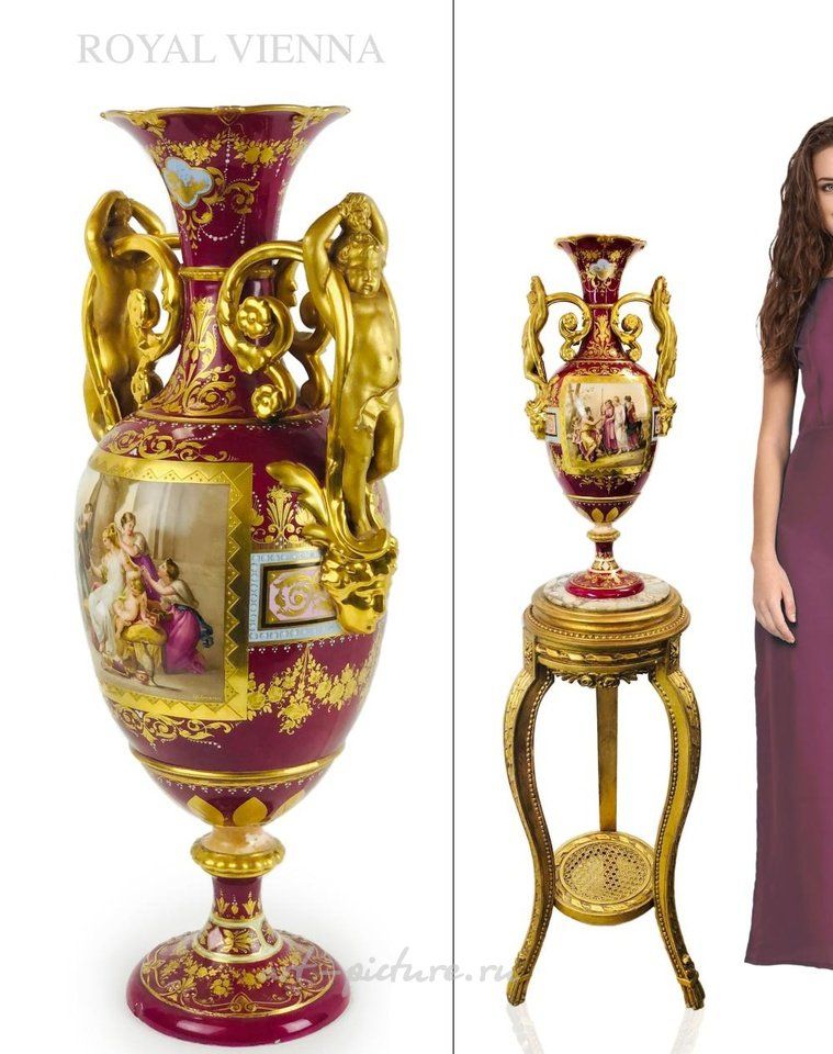 Royal Vienna , Красивая ручная роспись на королевской вазе из Вены