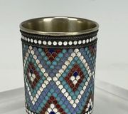 Антикварная русская серебряная эмалированная кружка