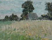 Деревенский пейзаж. Картон, масло. 28 х 21 см.