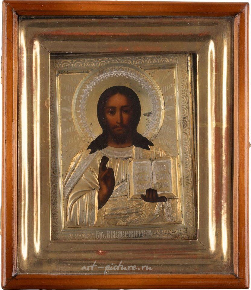 Russian silver , TWO ICONS WITH OKLAD WITHIN KYOT: CHRIST PANTOKRATOR AND THEOTOKOS