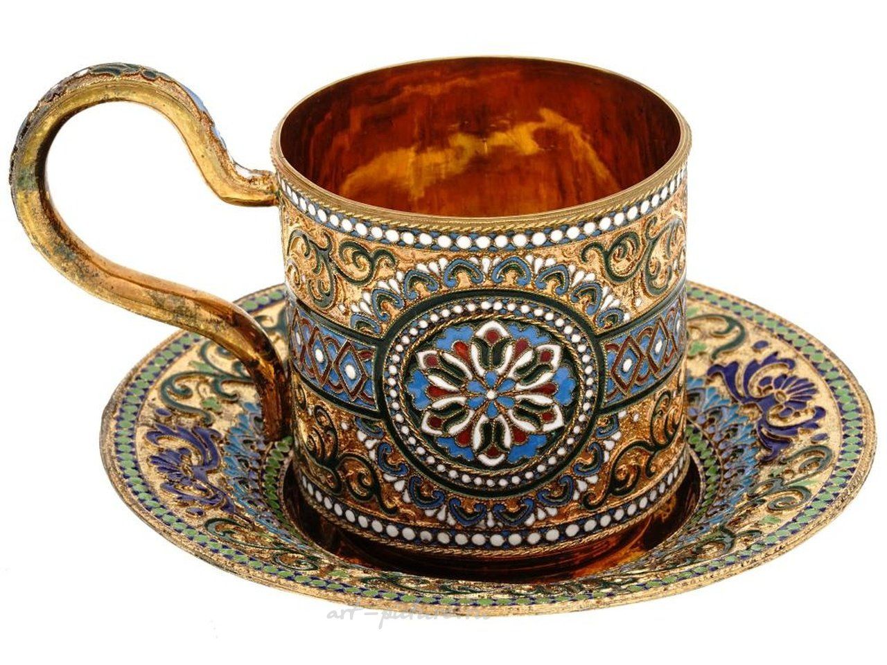 Russian silver , RUSSIAN SILVER CLOISONNE ENAMEL CUP AND SAUCER