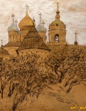 купить Ново-Спасский монастырь. Москва. Бумага, уголь, пастель.