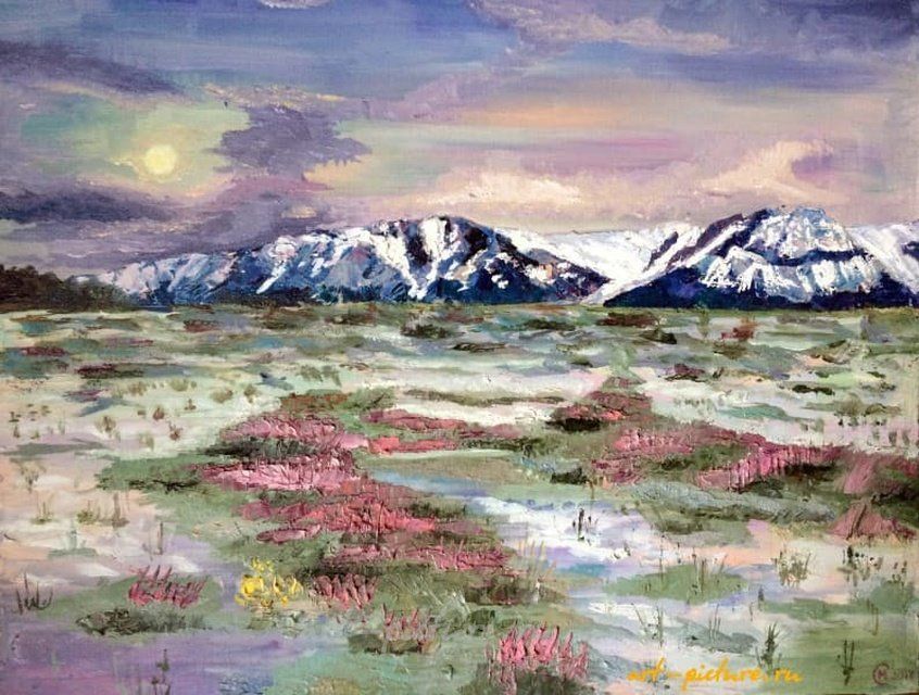 Подснежники масло, холст на картоне
