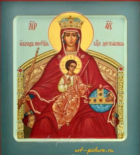 Рукописная икона Богородицы "Державная" дерево, темпера