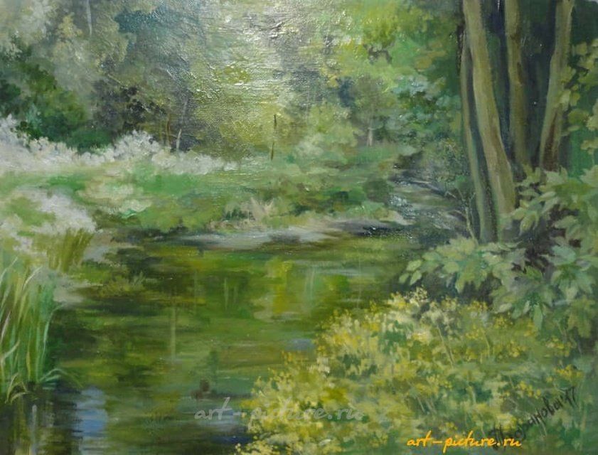Лесная река масло, холст на подрамнике