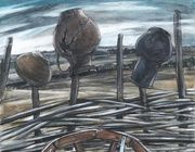 "Война прошла через станицу" из серии картин  "Казачья Слава" акварель, тушь, белила, тонированная бумага 