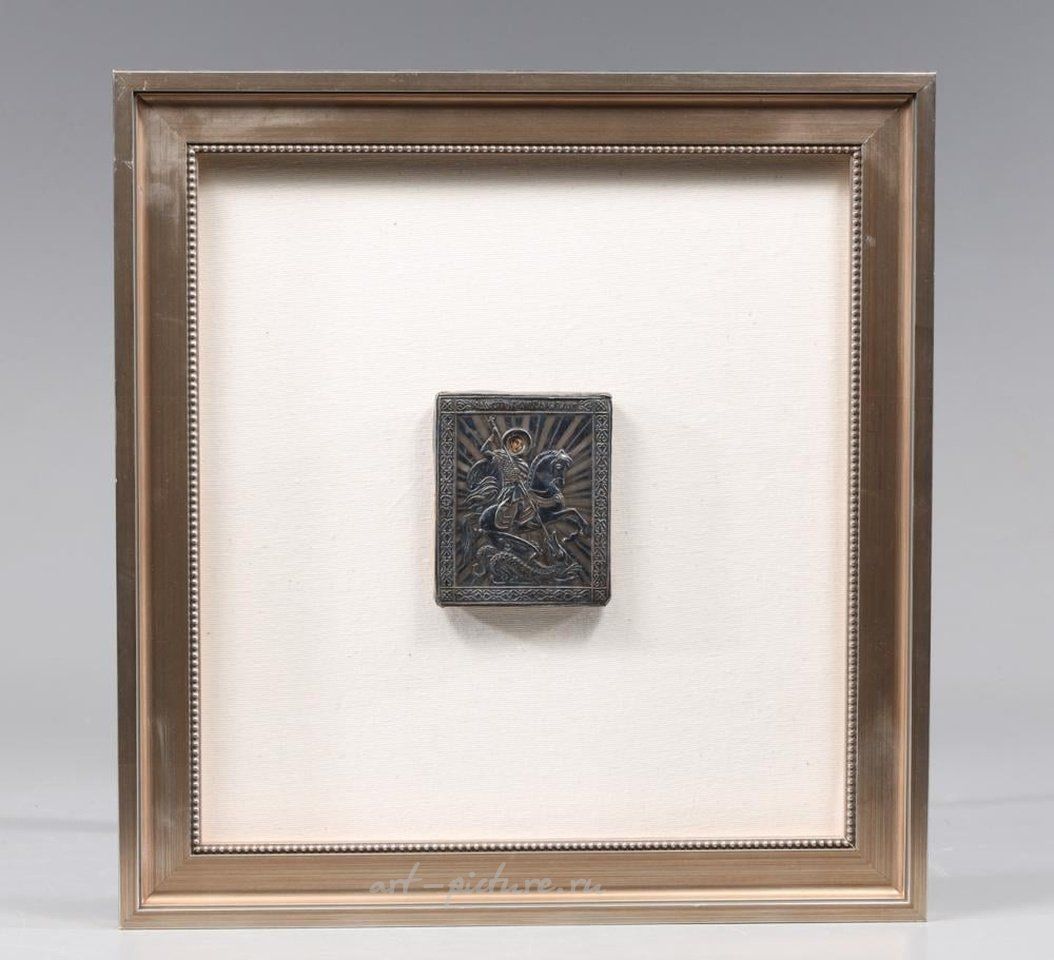 Russian silver , ANTIQUE PHOTOLITHOGRAPH RUSSIAN ICON WITH SILVER PLAQUE
