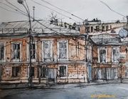 "Московские улочки" акварель, тушь, белила, бумага 