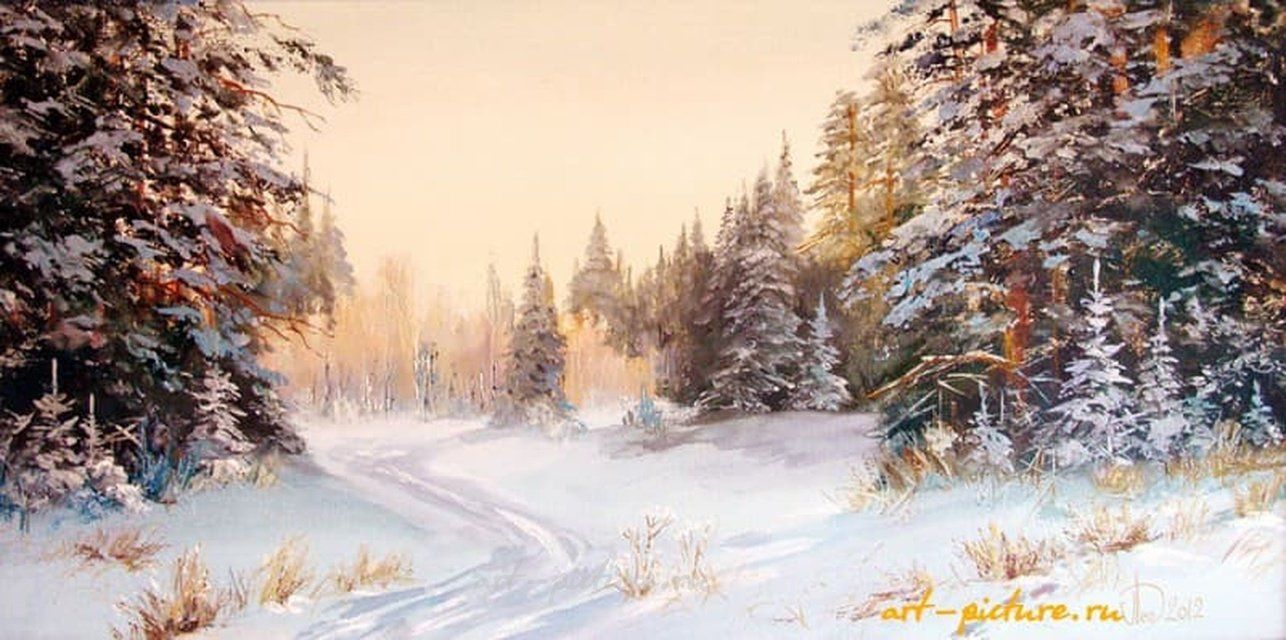 Дорога зимним лесом масло,холст