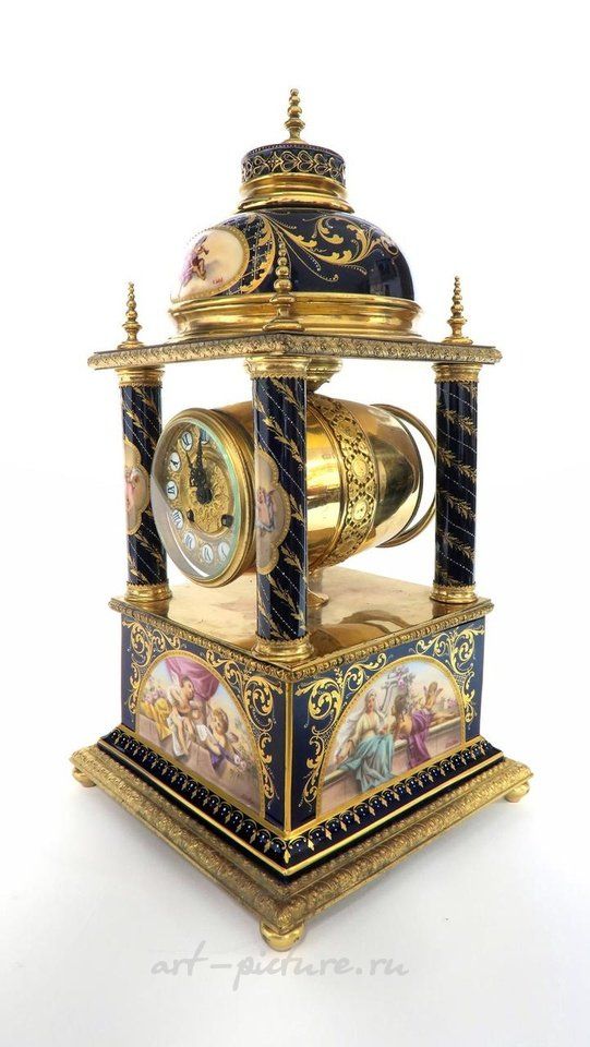 Royal Vienna , Большие часы 19 века из австрийского королевского венского фарфора и бронзы.