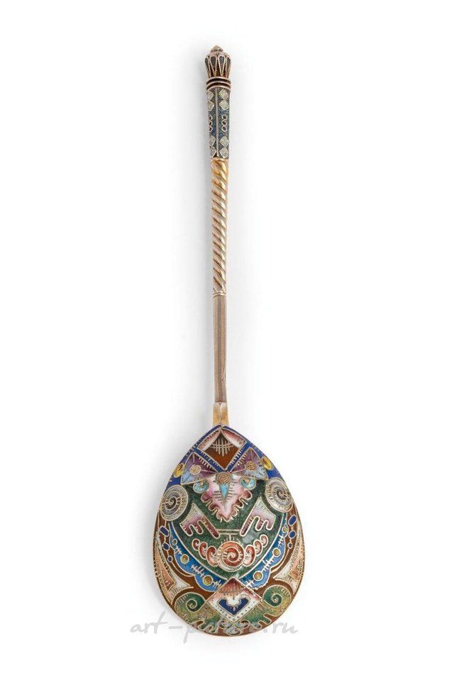 Русское серебро , Серебряная ложка с позолотой и эмалью, Москва, 1908-1917