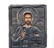 Фотолитография русской иконы XIX века с серебряной оправой ...
