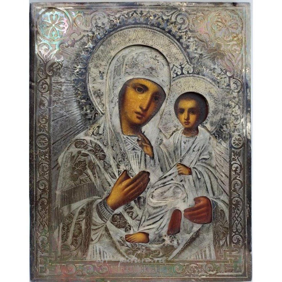 Русское серебро , Антикварная русская серебряная икона XIX века