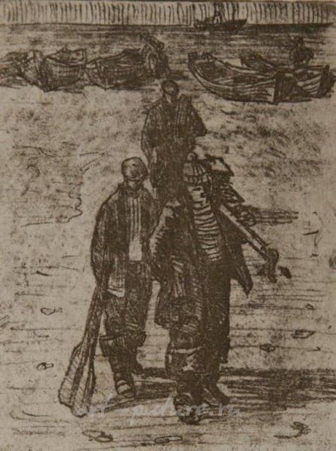 Рыбаки. Рыбацкие будни (из серии). Офорт, акватинта. 14 × 11 см.