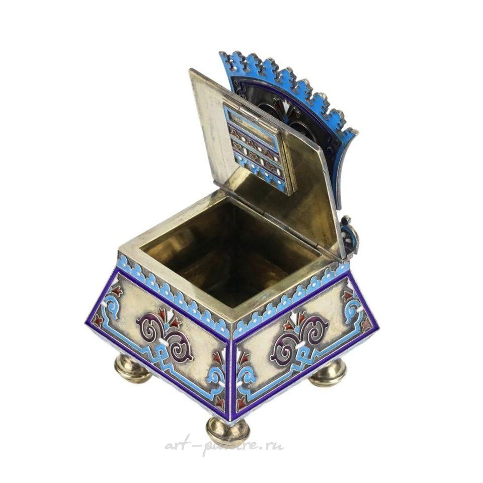 Russian silver , Silver cloisonne-enamel throne saltcellar.