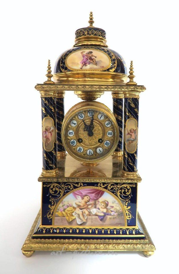 Royal Vienna , Большие часы 19 века из австрийского королевского венского фарфора и бронзы.
