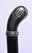 AN ANTIQUE RUSSIAN NIELLO SILVER WALKING CANE. 84 cm long.