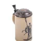 Faience and cast silver beer mug with rower