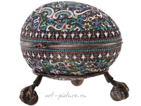 Russian silver, RUSSIAN GILT SILVER CLOISONNE ENAMEL EGG CASKET