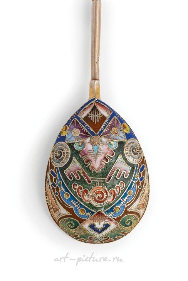Русское серебро , Серебряная ложка с позолотой и эмалью, Москва, 1908-1917