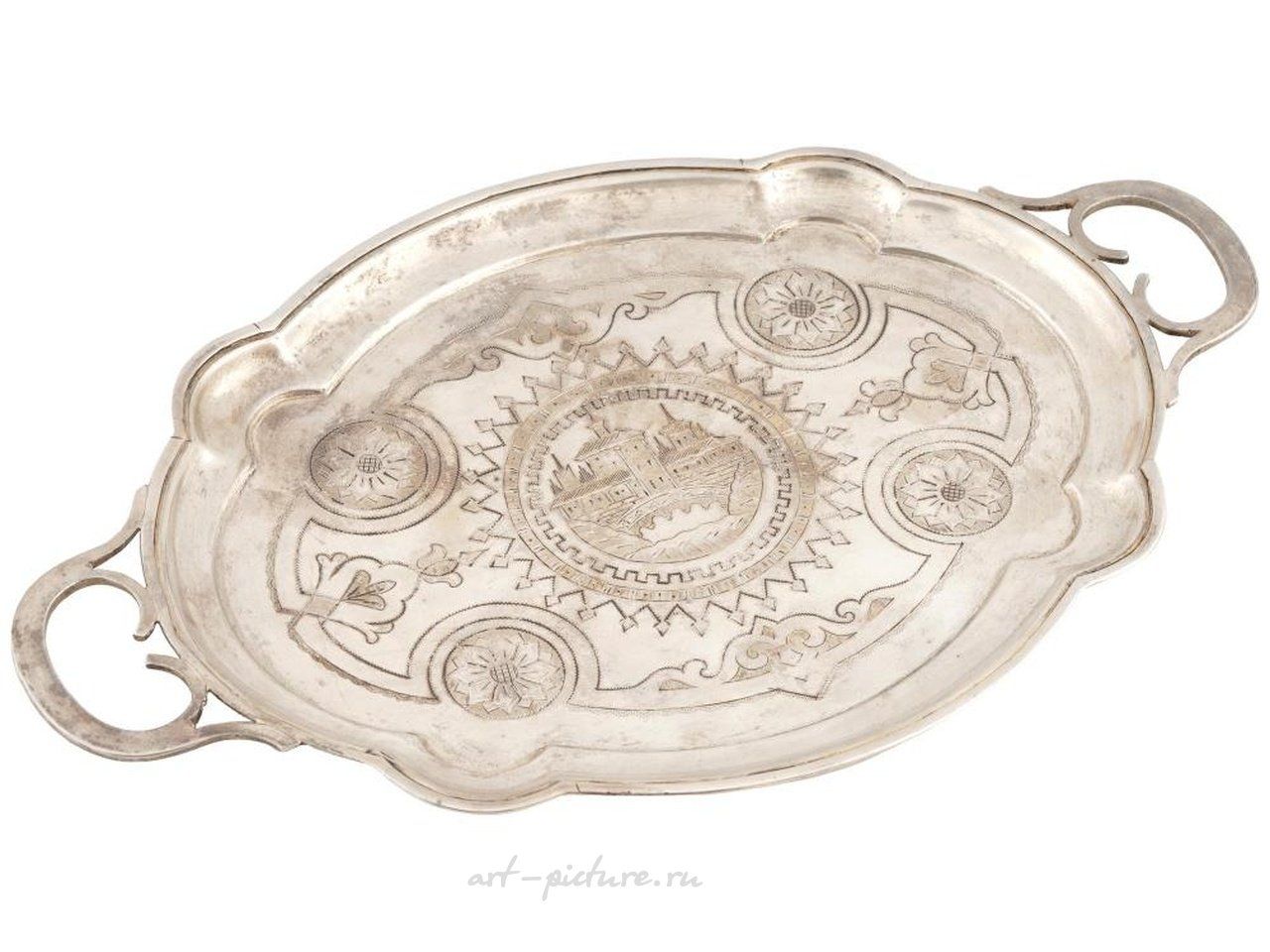 Russian silver , IMPERIAL RUSSIAN SILVER SERVING TRAY WITH ENGRAVING