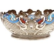 Русская серебряная чаша для конфет с клоизоне эмалью