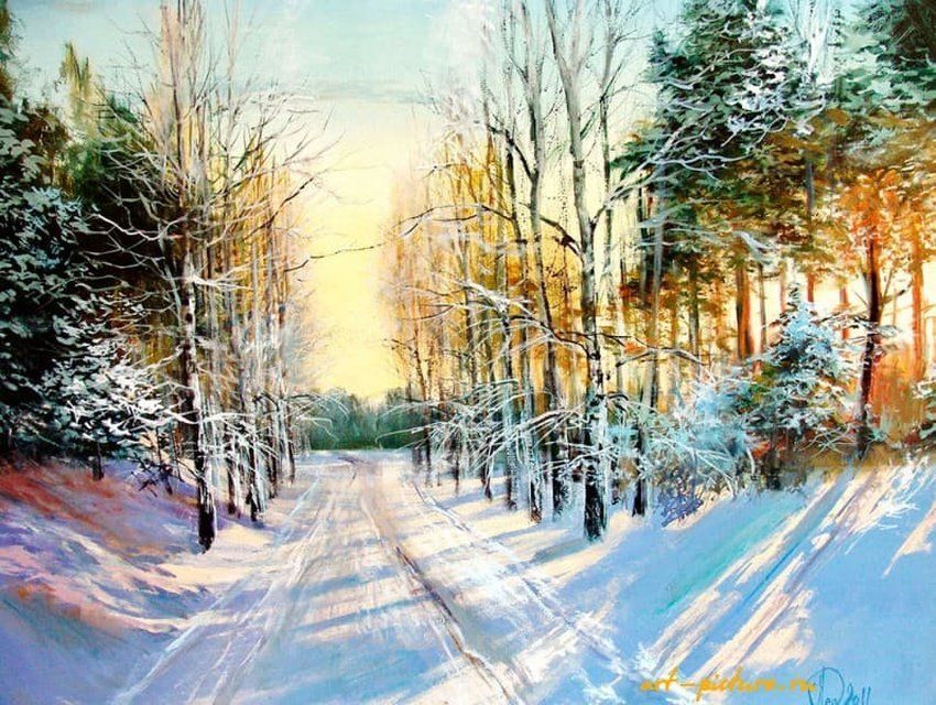 Зимнее солнце масло,холст
