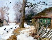 Этюд в деревне. Холст, масло. 35 х 50 см