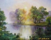 Рыбалка на рассвете Масло , холст