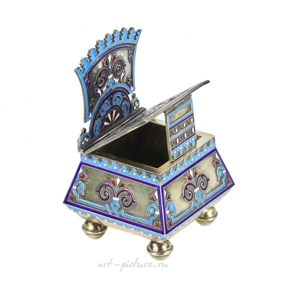 Russian silver , Silver cloisonne-enamel throne saltcellar.