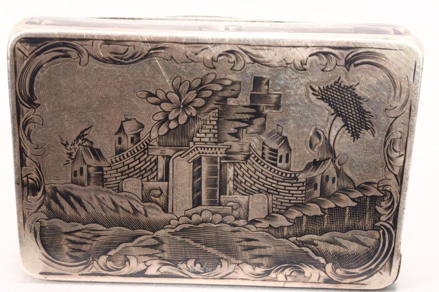 Russian silver , 19th Century Russian Silver Niello Snuff Box and