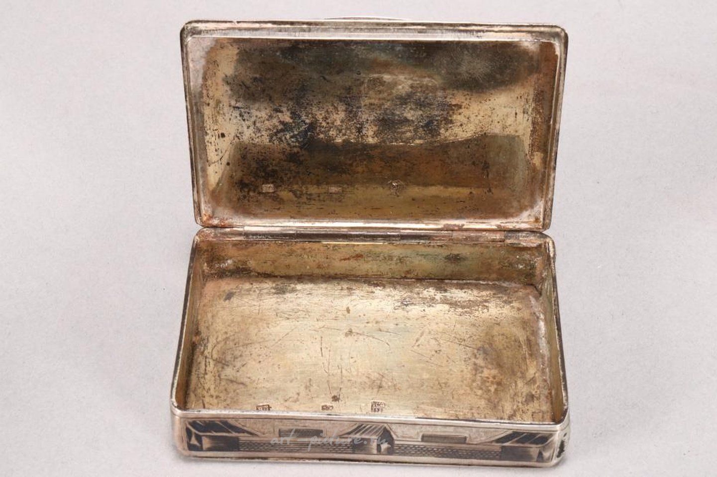 Russian silver , 19th Century Russian Silver Niello Snuff Box and