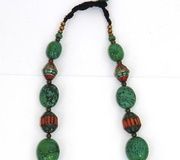 Колье из коралла, малахита, турмалина и серебра