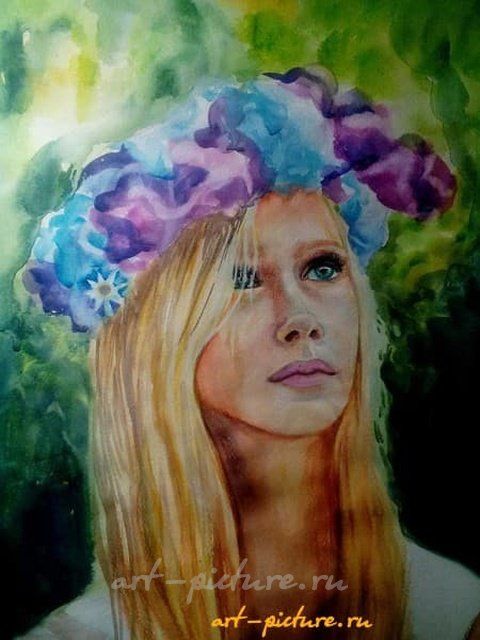 Лето, цветы, девушка Бумага, акварель