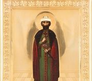 Маленькая икона, изображающая святого Бориса с серебряно-золотой ризой.